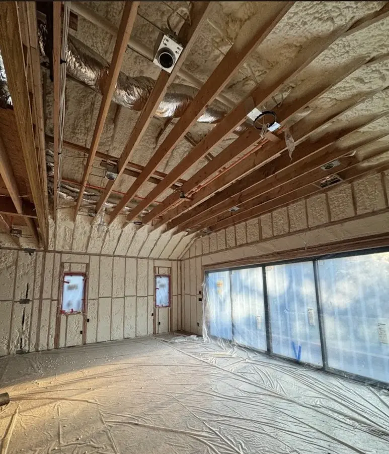 Interior walls and ceiling insulated with spray foam during new construction in Good Hope